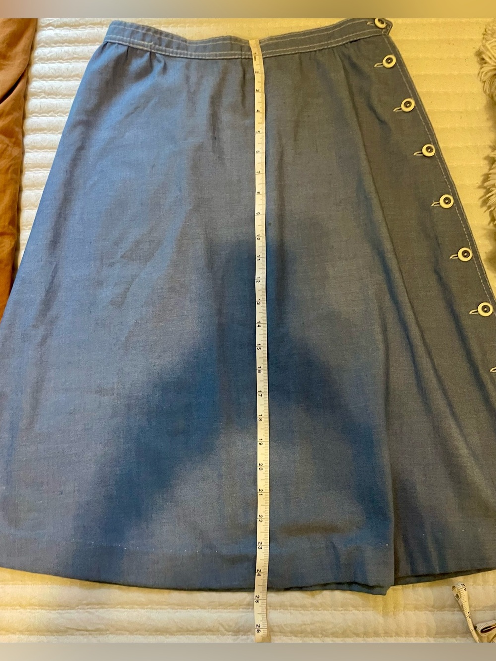 Vintage Chambray Side Button A-Line Skirt - Picture 6 of 9
